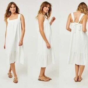 Carve Designs Midi Dress Womens Large White Organic Cotton Tie Back NWT Rayne